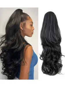 New Claw Clip Ponytail Extension 22 Inch Layered Drawstring Curly High Ponytail Wig, Fashionable Large Wave Ponytail Synthetic Curly Hair