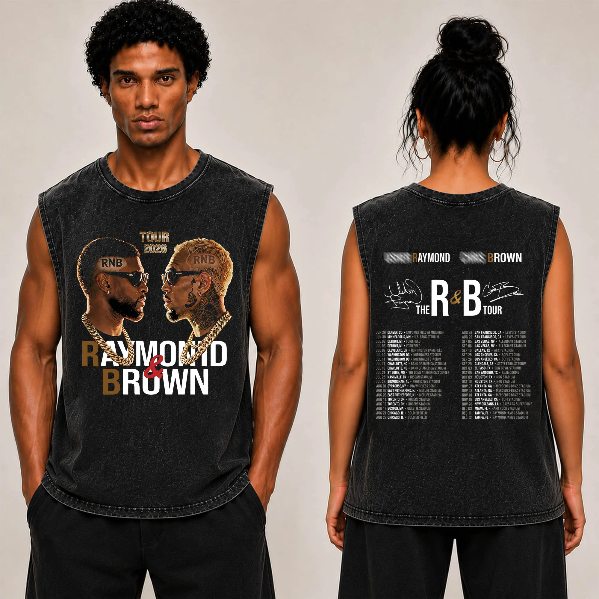 [SWW] The R&B Tour 2026: Raymond & Brown #23 Premium Acid Washed 100% T-Shirt, R&B Music Duo Graphic Tee, Urban Hip Hop Soul Streetwear Shirt, Concert Tour Merch, Gift for R&B Fans, Vintage Music Te