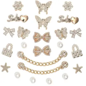 SOGLLQAM 18/20/22/24 Pcs Bling Shoe Charms with 2 Sparkling Chains, LOVE Queen Letter Decorations, Pearls & Rhinestones DIY Shoe Accessories for Women & Girls, Party & Birthday Favors TikTokShopBlackFriday