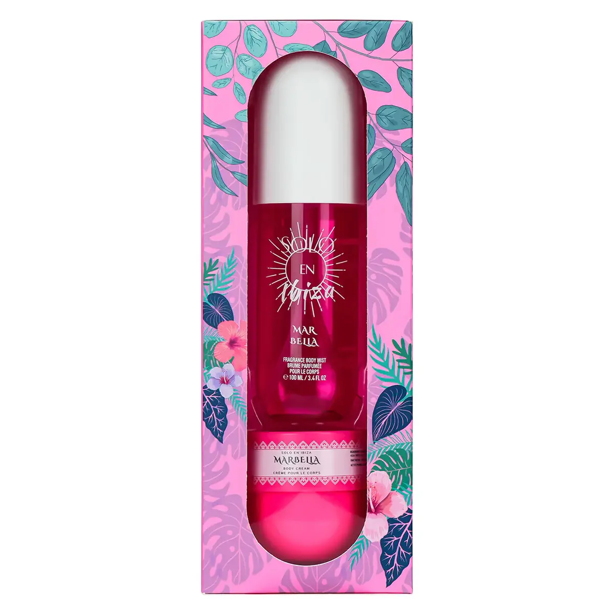 Solo En Ibiza Marbella Tropical Dual-Set,3.4.oz Body Mist & 1.76.oz Body Cream Body Care Set, Pitaya Lychee Jasmine Vanilla Scent, Floral Sweet Fragrance Gift Set