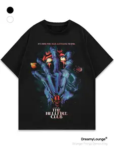 Stranger Things Hellfire Club Graphic Tee, Breathable Casual Short Sleeve Top, Perfect for Home Wear & Daily Use, Fitted Style