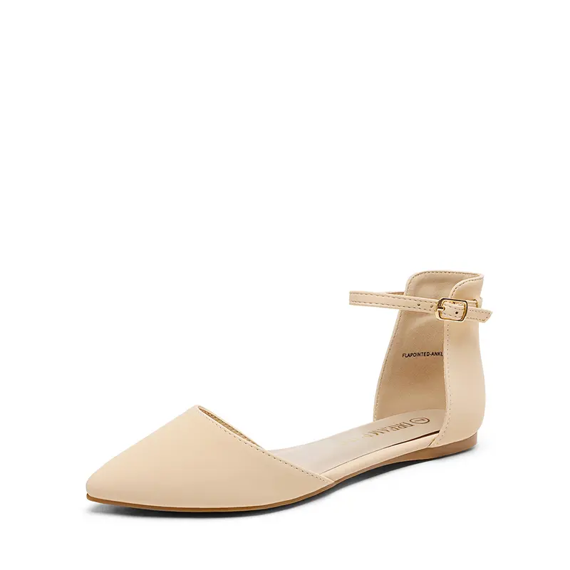 Dream Pairs Women's Casual Wedge Flats - Pointed Toe, Ankle Strap, 1" Low Heel, Cushioned Footbed, Rubber Sole, Casual Flats