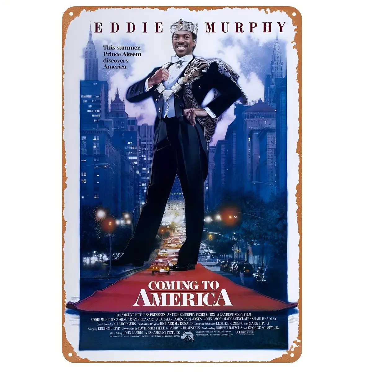 Eddie Murphy Coming to America Vintage Metal Tin Sign Poster, 1count, Iron Wall Decor for Cafe, Pub, Office, Garage, Home, 8"x12"/20cmx30cm, Pre-Drilled, Weather Resistant Retro Gift