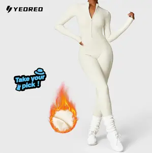 YEOREO Women's Solid Zip Up Jumpsuit Casual Sporty Long Sleeve Jumpsuit for Skiing Cycling Ladies Sportswear for Fall & Winter Athletic Style Activewear Workout Gym Clothing
