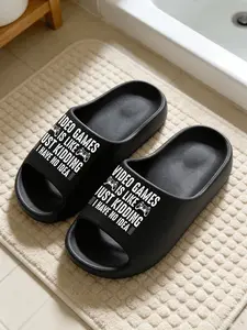 1 Pair Video Games Themed Funny Printed Thick Sole Slippers, American Retro Trendy Style, Non-slip Soft Sole, Indoor & Outdoor Dual-use, Open Toe Slides, Exclusive for Gamers, Bathroom Casual Slippers