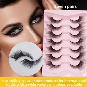 7 Pairs New Fox Style Dangle Comic Eye Lashes, European and American Fox Full Strip False Eyelashes, Fairy Dense Sunflower Single Piece
