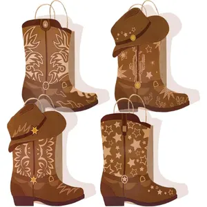 16 Pcs DIY Cowboy Boots Paper Bags Cowboy Hat Kraft Bags Western Theme Party Decorations Favors Wild West Gift Bag with Handles Rodeo Boot Hat Goodie Bag for Cowboy Birthday Bachelorette Party Supplies Themed