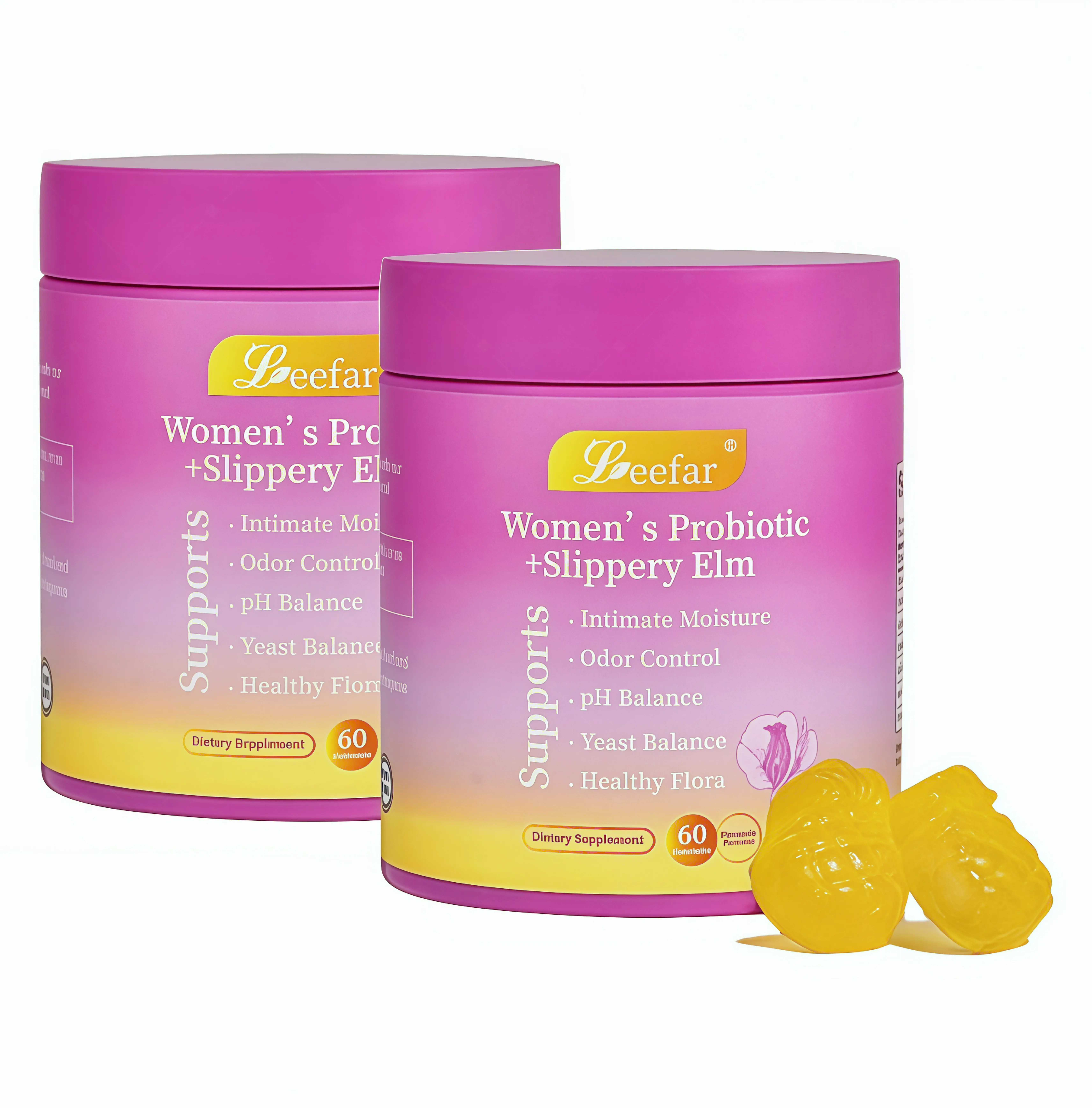2 Pack LEEFAR Her Probiotics Gummies VC - All in One Solution with Slippery Elm and Prebiotics & Lactobacillus Probiotic Blend for Women's pH Balance and Dryness Hawaiian Pineapple Gummies Dietary Supplement