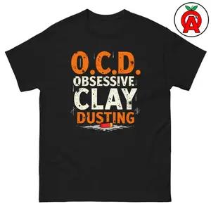 Women's clay shooting and hunting enthusiasts, playful take on OCD as 'Obsessive Clay Dusting' Graphic T-Shirt - Short Sleeve Crew Neck Regular Fit Casual Wear | Soft & Breathable Fabric, Durable Print, Everyday Comfort, Machine Washable, casual and