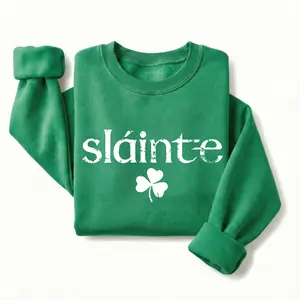 Sláinte Retro Irish Sweatshirt - Distressed Gaelic Cheers Crewneck, Aesthetic St. Patrick’s Day Pullover, Lucky Clover Design, Sand, Irish Green, Grey, Black Unisex Sweater, Trendy St Paddy’s Day Outfit