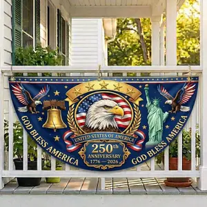 USA 250th Anniversary Weatherproof Polyester Half-Circle Fence Banner, 1776-2026 Patriotic Bunting Flag, American Semicircle Decoration for 4th Of July Independence Day Outdoor Porch Party
