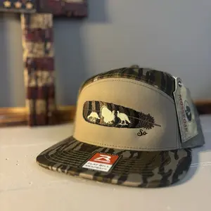 Mossy Oak Camo Richardson 168 Trucker Hat with Feather Turkey Design Adjustable Snapback for Outdoor Enthusiasts