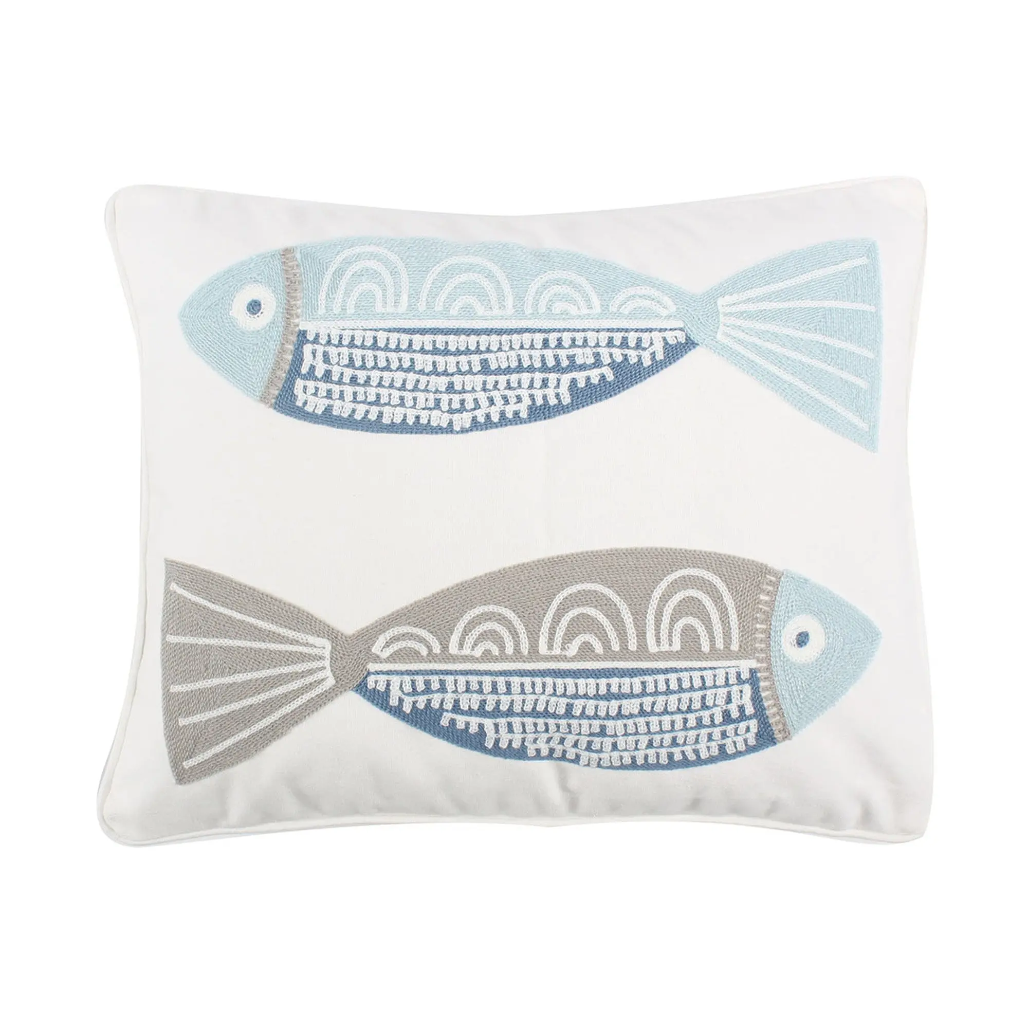 Ipanema Crewel Stitched Fish Decorative Throw Pillow, 14x18in Versatile Accessory for Bedding, Living Spaces