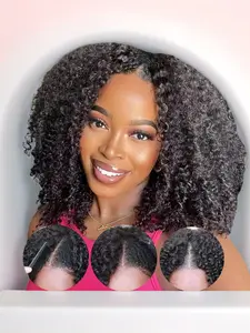 Afro Kinky Curly V Part Human Hair Wigs 180% Density Upgrade Afro Curly V Part Wigs Human Hair With Drawstring Clip In Half V Shape Wigs For Women, Beginner Friendly,Natural Color