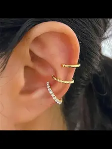 3Pcs Non-Piercing Ear Cuff Set - Minimalist Stud Earrings, Clip-On Ear Cuffs for Women, Hypoallergenic Fake Earrings, Personalized Ear Jewelry, Party，friends Gift Idea, Simple Earrings