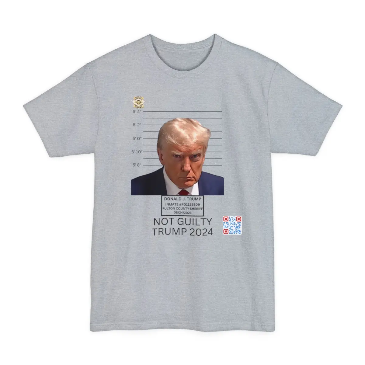 Donald Trump Mugshot T-Shirt Iconic Political Fashion, Trump 2024, Free Donald Trump, Not Guilty Plus Size Extra Long Tall up to 4XLT