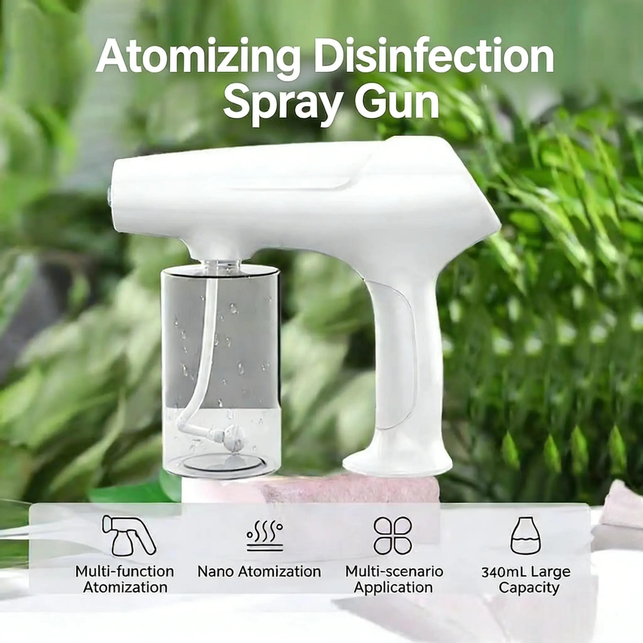 F8 Nano Atomization Disinfection Spray Gun, USB Rechargeable Portable Sanitizer Mist Sprayer, 340ml Large Capacity Blue Light Ion Disinfecting Fogger for Home Car Office Deodorization Formaldehyde Removal
