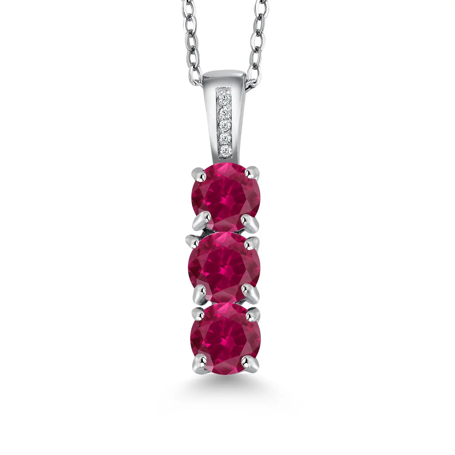 Diamond and 3 Gemstone Birthstone Pendant Necklaces For Women | 925 Sterling Silver | Three Stone Pendant Necklace | Round 5MM | 18 Inch Silver Chain