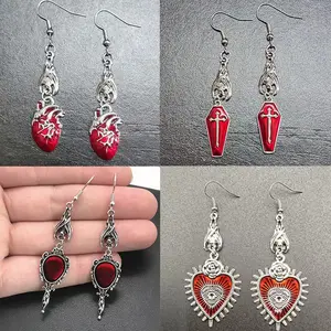 Halloween Earrings Dark Gothic Punk Style Coffin Heart Vampire Cross Earrings for Women
