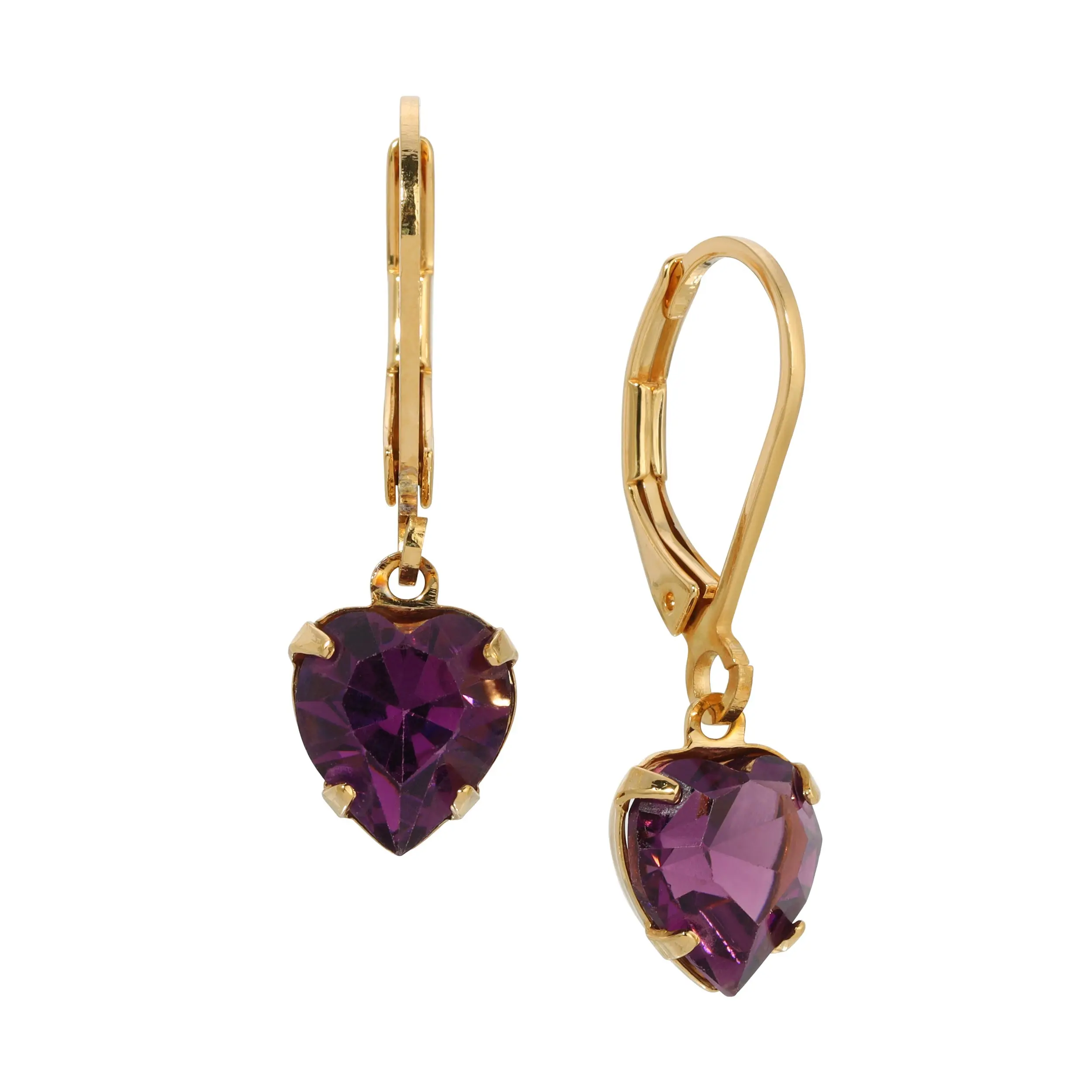 Amethyst Radiant Love Austrian Crystal Heart Drop Earrings