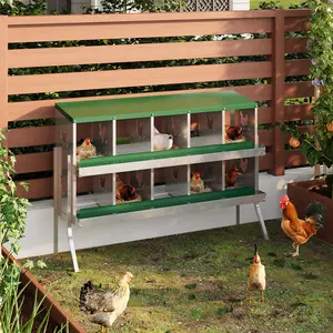 10 Compartment Chicken Nesting Box with Metal Legs–Durable Design,Perch&Versatile Wall Mount/Free Standing for Comfortable Hen Laying,Green