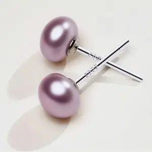 【5A】Freshwater Pearl Stud Earrings 8-9mm Silver Earrings White/Purple/Grey Perfect Gift for Valentine's Day, Mother's Day