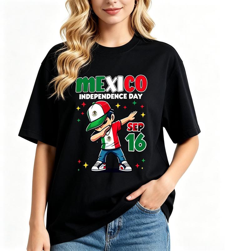 Women's Comfortable Fabric Casual Fit Mexico Independence Day T-Shirt - Mexican Pride 9/16 Graphic Cotton Short Sleeve Crew Neck Tee