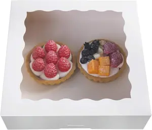 9inch White Cookie Bakery Boxes,Large Pie Boxes with PVC Window  Disposable box 9x9x2.5,Pack of 12