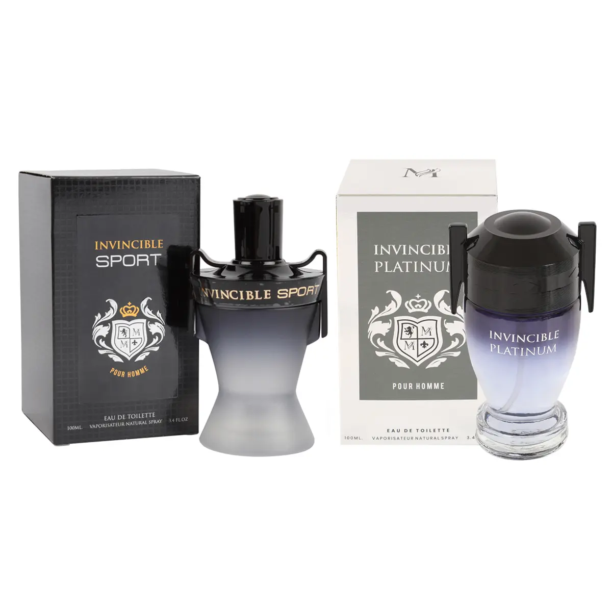 Men's Cologne Bundle - Invincible Sport and Invincible Platinum Natural Spray Cologne for Men - 100ml/3.4fl.oz. each