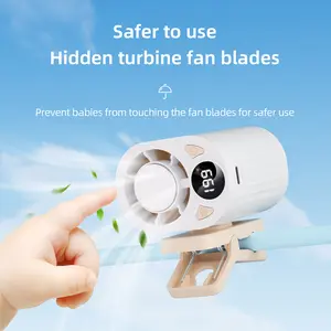 Clip-On Waist Cordless Rechargeable Fan - Semiconductor Cooling Plate, Fine Stepless Speed Control, LED Speed & Battery Display, 360° Rotatable, USB Charging, Camping Handheld Design, for Outdoor Work, Car Sun Visor Use