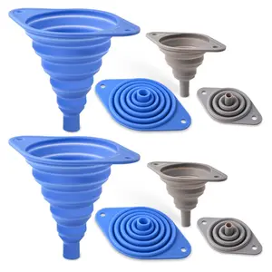 4 Pack Silicone Collapsible Kitchen Funnels Set | Small & Large Flexible Funnels for Filling Water Bottles, Flasks, Liquids & Powders | Food-Grade Space Saving Set