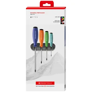 PB Swiss Tools PB 8242.RB CBB Rainbow SwissGrip Screwdriver Set, Phillips, 4 pcs w/ Wall Mount