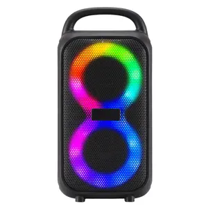 Dual 3" Mini Portable Wireless Speaker, Upgraded Bluetooth 5.2 Rechargeable Boombox with RGB Party Lights, Compact TWS-Linkable Small Sound Box with FM Radio & USB Input