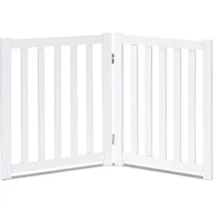 2-Panel Wooden Free Standing Foldable Dog Gate Indoor – Solid Hardwood 24" High, Step-Over Safety Pet Gate for Doorways, Stairs & Small Spaces - Indoor Use, White