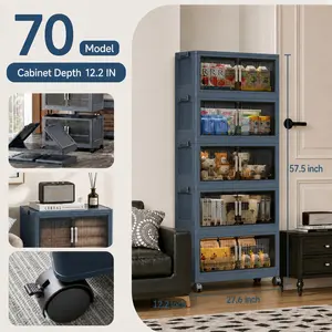 5 Tier Movable Storage Bins Collapsible Stackable Plastic Containers with Wheels for Laundry Room & Bedroom Space Efficient Organizer