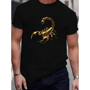 Men's Black Scorpion T-Shirt - Relaxed Crew Neck, Short Sleeves, Four Seasons Knit Fabric, Breathable and Quick Drying, Suitable for Daily Wear and Outdoor Activities