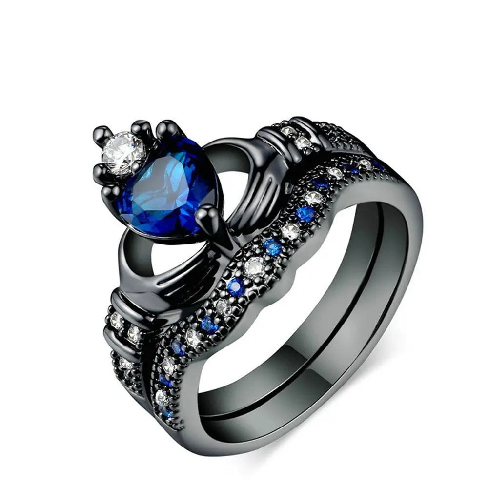 Unisex Simple Plain Heart-Inlay Blue Sapphire Ring - Lightweight Alloy Elegant Statement, Casual Costume Jewelry for Male, Female, US Ring Sizes 6-12, 18.9 Mm, Daily Wear, Bold Sapphire Gemstone, Everyday, 16.5 Mm Diameter, 20.6 Mm