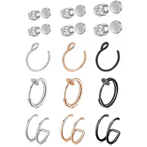 28 Counts/set Punk Magnetic Nose Rings Fake Nose Rings Set Fake Nose Ring Hoop Clip On Faux Nose Rings Hoops