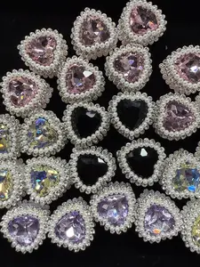 (296-299) 4PCS Heart Pearl Rhinestone Charms | Purple Pink Black White DIY Jewelry Beads