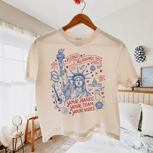 Pledge Allegiance To Your Hands Your Team Your Vibes Crop Boxy Tee, USA 1776 America 250 Years, Independence Day Comfort Colors Boxy Shirt, 4th of July Trendy Mom Shirt, Spring Summer Mama Shirt, New Mom Gift