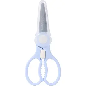 Portable Stainless Steel Baby Food Safety Scissors Detachable Feeding Shears for Toddlers Infant Kids Cutting Meats Noodles Vegetables with Protective Cover