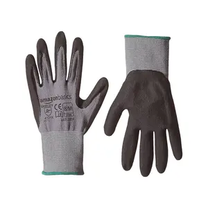 Amazon Basics Micro-Foam Nitrile Coated Safety Work Gloves, Nylon Liner Fiber, Touch Screen Compatible, Grey, Size 8, Medium, 6-Pack