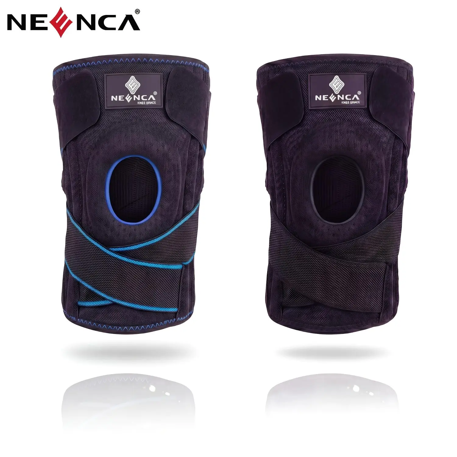 NEENCA 1pc Knee Brace with Patella Gel Pad & Side Springs – Adjustable Breathable Knee Wrap for Running, Workouts, Camping – Knee Support for Joint, Men Women, Blue Black