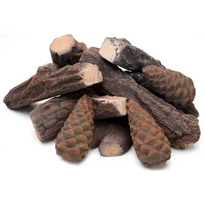 10 Small Piece Set of Ceramic Wood Logs & Accessories for All Types of Indoor Gas Inserts | Ventless & Vented | Propane | Gel | Ethanol | Electric or Outdoor Fireplaces & Fire Pits