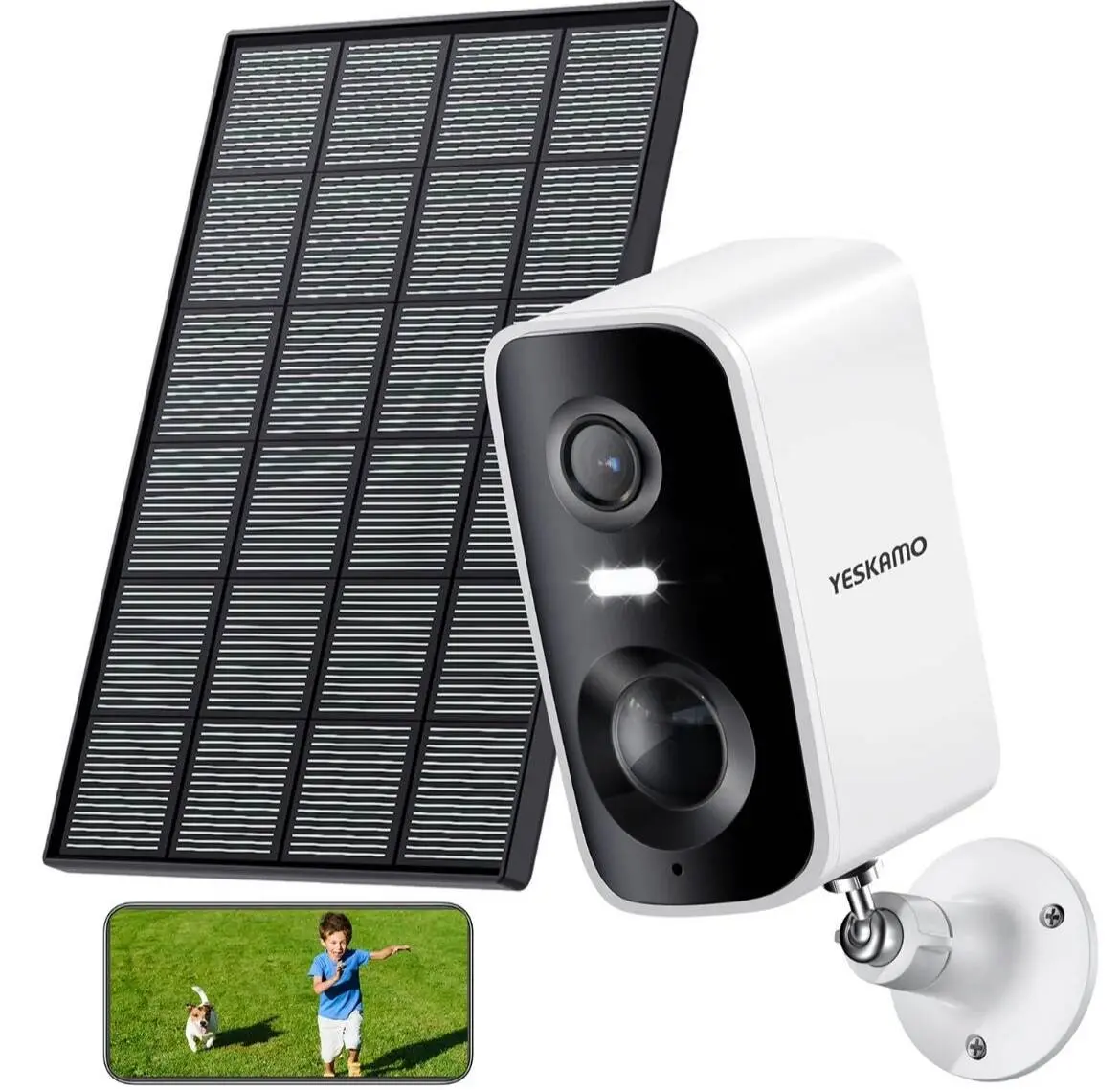 Solar Powered WiFi Security Camera, 2K HD Outdoor Camera with Color Night Vision, AI Motion Detection, 2-Way Talk, IP66 Waterproof, 5000mAh Battery, 2.4GHz WiFi