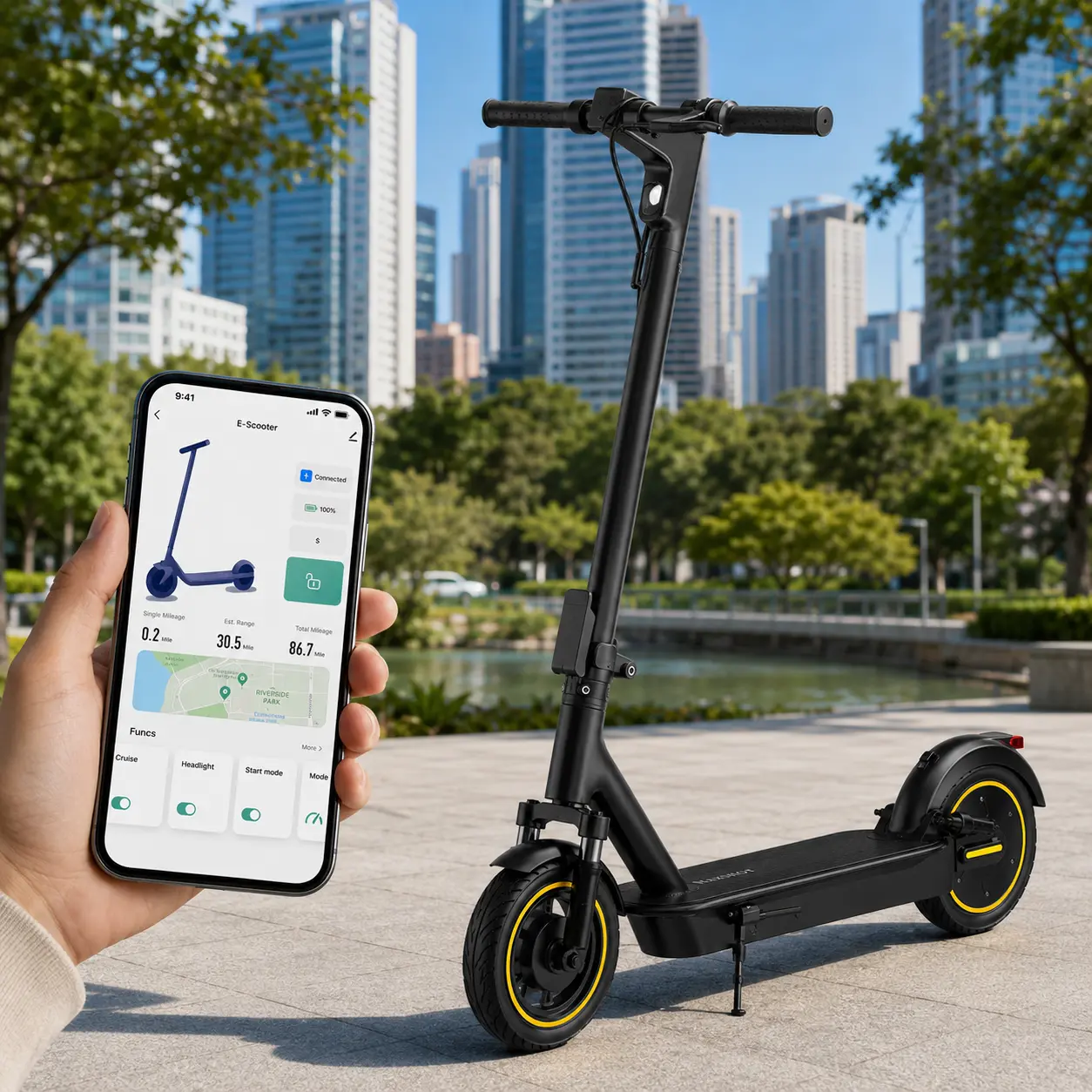 500W Adult E-Scooter - 21.7MPH Fast Speed, 30° Hill Climb, Large Capacity Battery, Large Anti-Slip Silicone Deck, Compact Body, APP Lock, Foldable Design for Urban City Travel, Large Deck