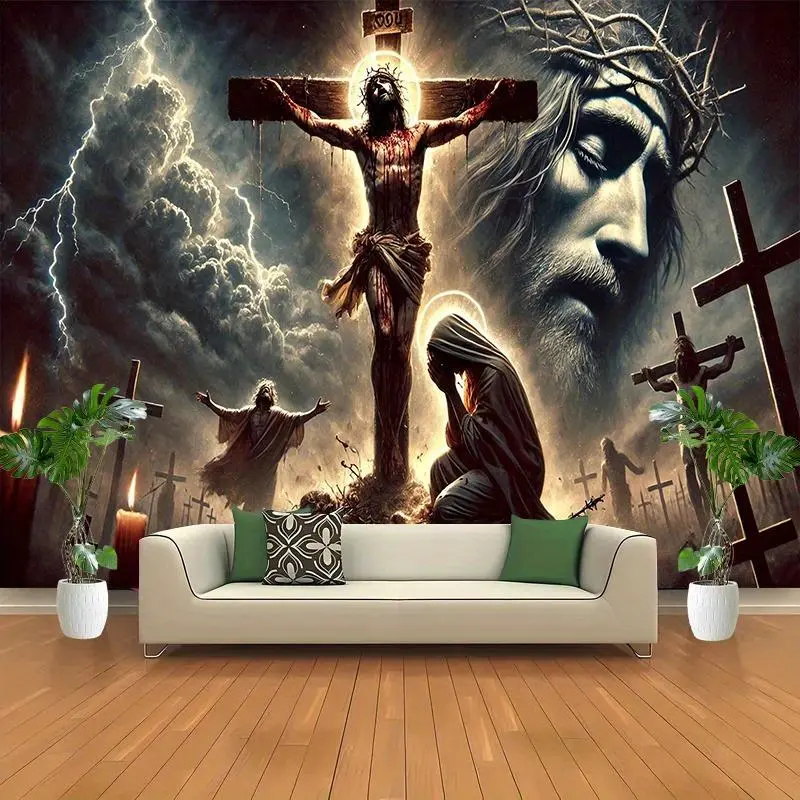 The Crucifixion Carpet of Jesus Christ  Religious Entertainment Decorative Tapestry  Religious Atmosphere Wall Decoration  Aesthetic Textile Art  Indoor and Outdoor Religious Activities hd print