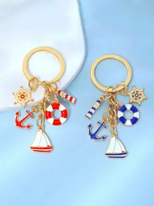 Creative DIY Maritime Keychain Set, Blue Anchor, Ship Wheel, Lifebuoy, Lighthouse Design, Minimalist Fashion Car Accessories