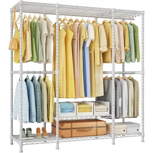 E3 Heavy Duty Garment Rack, 4 Tiers Freestanding Closet Organizer System with 5 Shelves, Metal Closet Organizer and Storage System for Clothes, Max Load 850lbs, 58.4"W x 15.7"D x 77.3"H, White