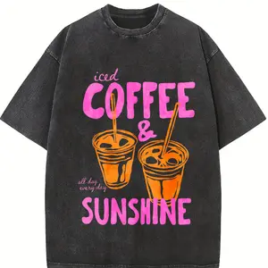 Iced Coffee And Sunshine Vintage T-shirt Iced Coffee Lover Gifts Summer Tshirt Summer Vibes Coffee Summer Vibes Tee